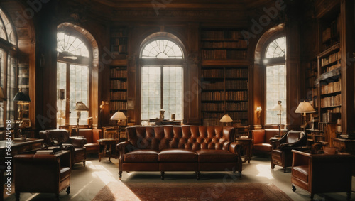 Classic Library with Bookshelves