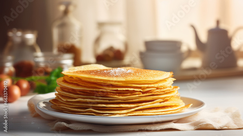 Pancakes stack, traditional Russian pancakes photo