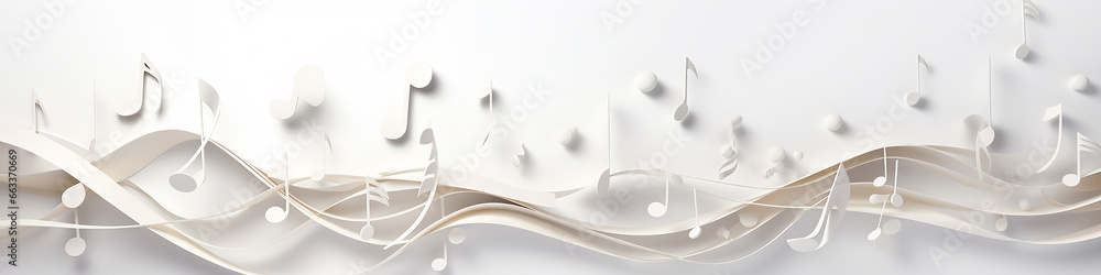 white background symbols of the notes on the sheet music a long narrow panoramic frame music. - obrazy, fototapety, plakaty 
