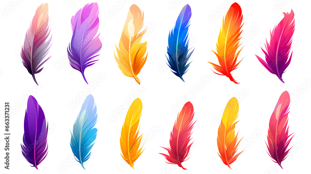 Set of colorful feathers on a white background Set of colorful feathers on a white background