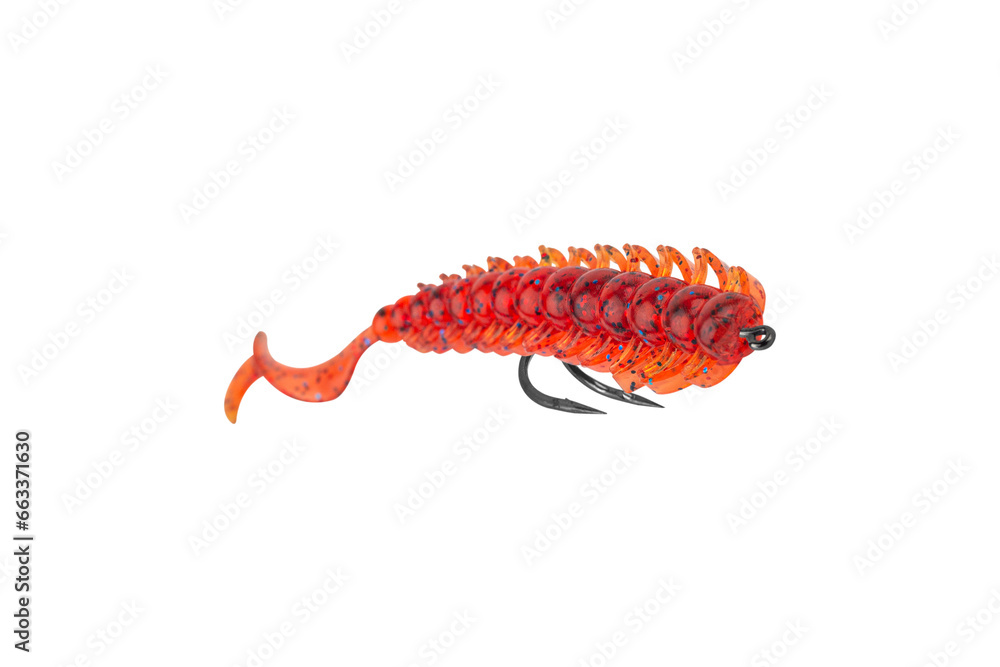 silicone fishing bait in the shape of an insect larva isolated from background silicone fishing bait in the shape of an insect larva isolated from background