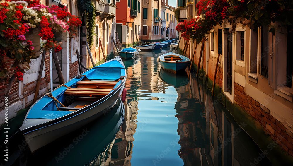 boats on the water among the picturesque houses of Venice