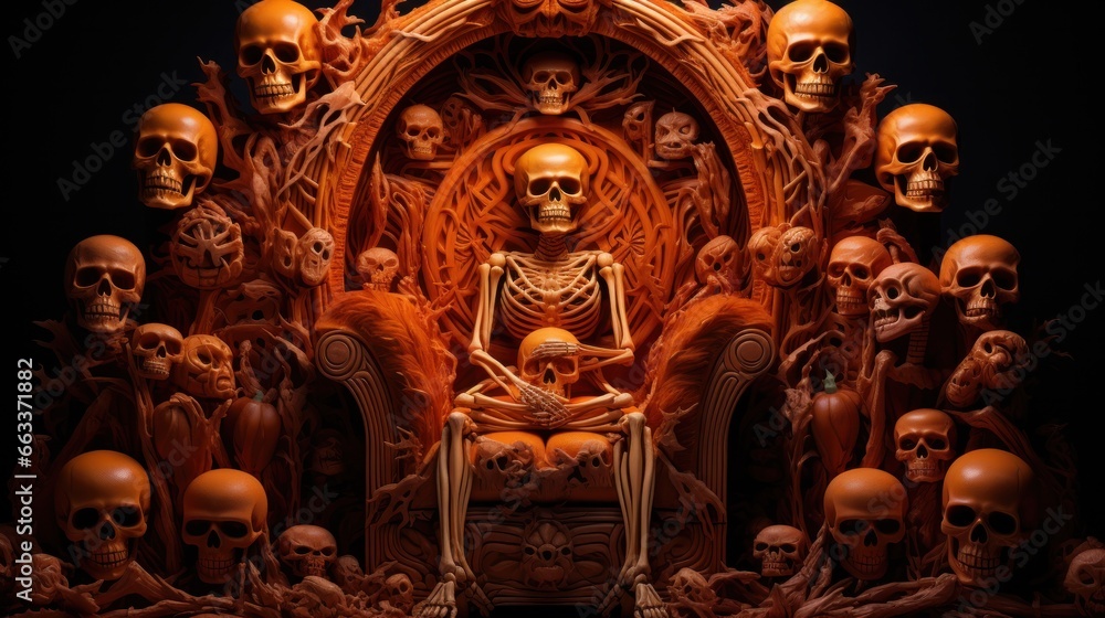Fototapeta premium halloween skeletons throne