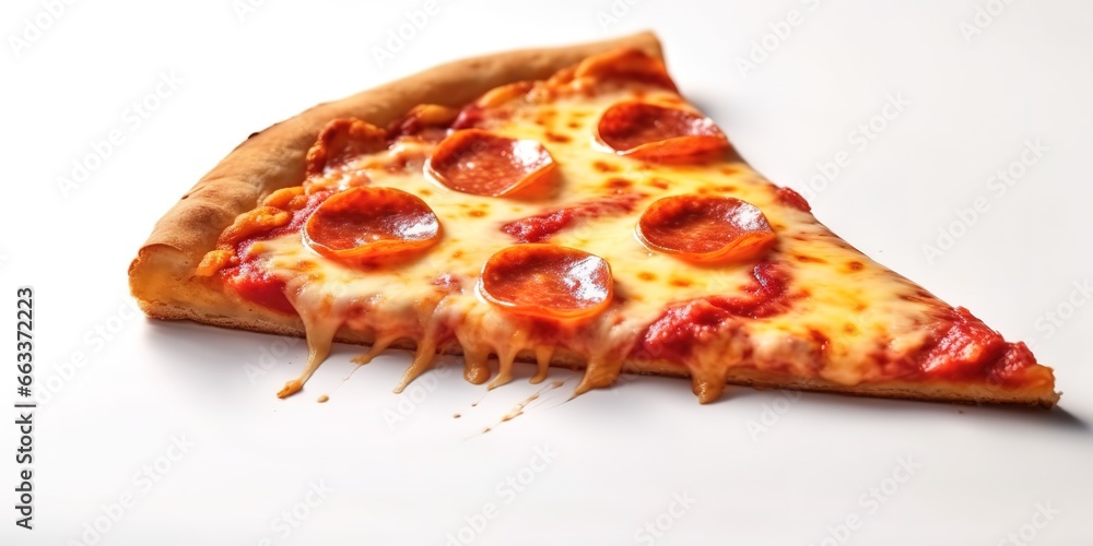Hot pizza with melted cheese. delicious fast food on white background. generative AI Hot pizza with melted cheese. delicious fast food on white background. generative AI