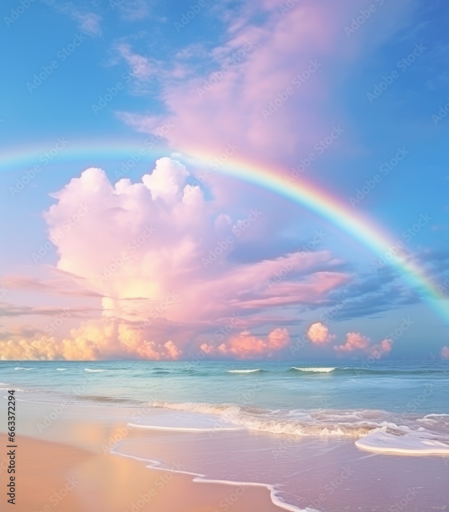 Rainbow over the sea and beach