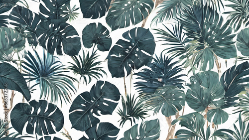 Seamless pattern with monstera leaves. Watercolor illustration.