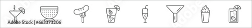 outline set of drinks line icons. linear vector icons such as blue lagoon, sieve, oktoberfest, cuba libre, ramos gin fizz, filtration, milkshake, fresh soda with lemon slice and straw