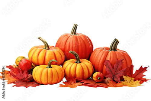 Autumn pumpkins with red leaves over a white background  Autumn border of pumpkins  and red fall leaves isolated on a white background  PNG