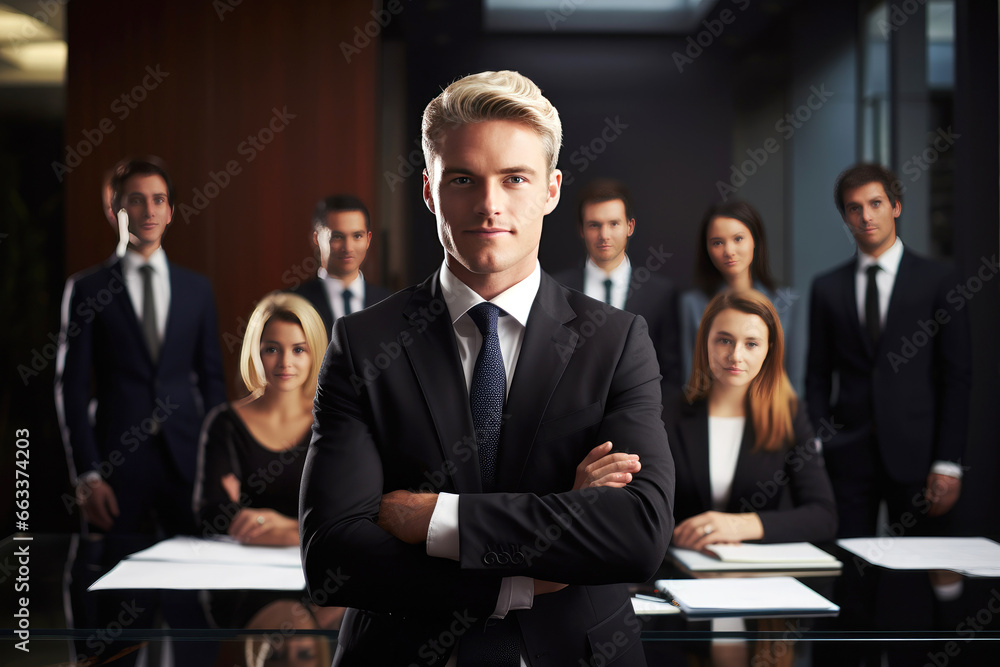 Successful business man sitting in a boardroom with his team Successful business man sitting in a boardroom with his team