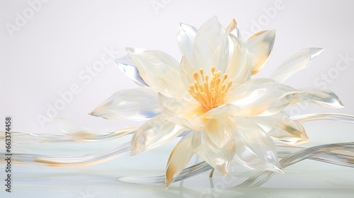  a white flower with a yellow center surrounded by water droplets. generative ai