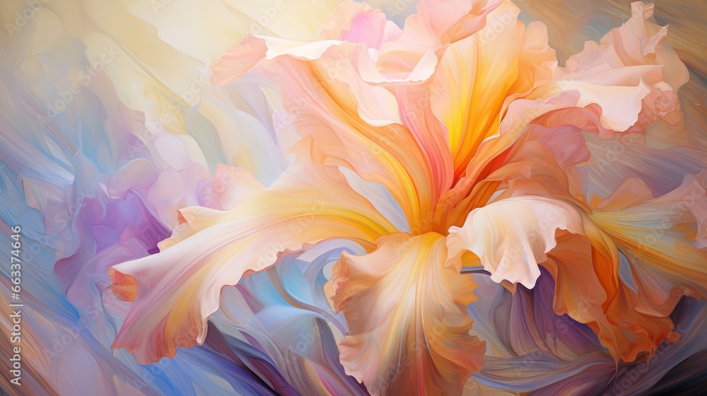 a painting of a flower with a yellow center and a blue center. generative ai a painting of a flower with a yellow center and a blue center. generative ai