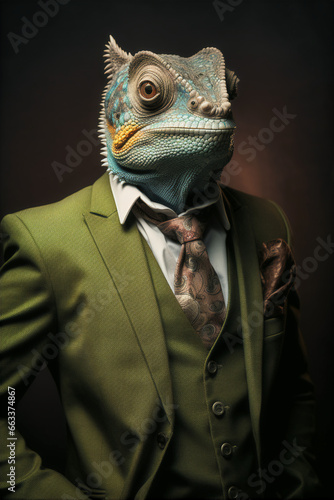 Portrait of a Successful Business Chameleon Businessman with Suit and Tie building Wealth Money Fortune © hotstock