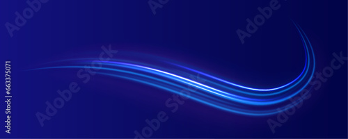 Vector blue glowing lines air flow effect. Speed connection vector background. Database fast data transfer acceleration. Big data traffic visualization, dynamic high speed data streaming traffic.