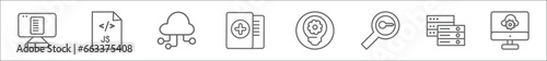 outline set of programming line icons. linear vector icons such as article, js, computing, duplicate, development, seo keywords, server, program interface