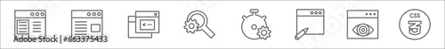 outline set of programming line icons. linear vector icons such as web development, web page, console, search engine, optimization, copyright, visibility, css