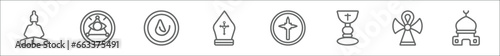 outline set of religion line icons. linear vector icons such as buddha, god, asceticism, pope, holy star, holy chalice, ankh, mosque