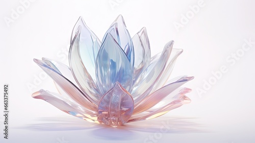  a blue and white flower is on a white surface with a light reflection.  generative ai