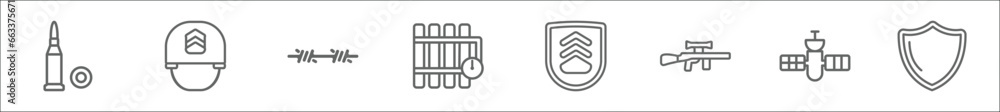 outline set of army line icons. linear vector icons such as two bullets ...