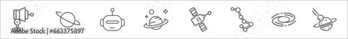 outline set of astronomy line icons. linear vector icons such as voyager, saturn, space robot, astronomy, space module, big dipper, nebula, space collision