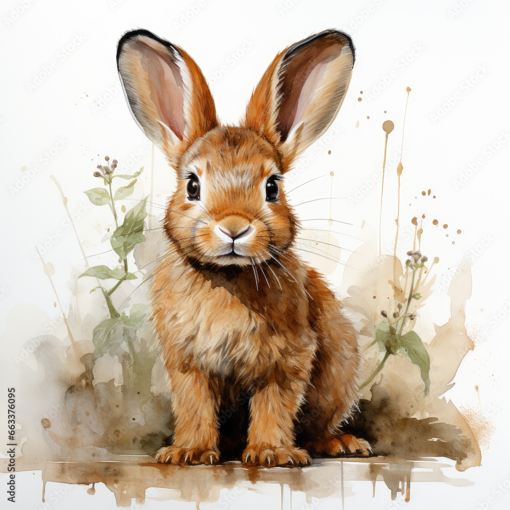 Fototapeta premium watercolor Rabbit clipart, Generative Ai