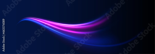 A bright trace from the glowing rays of swirling in a fast motion in a spiral. Abstract neon rings. Abstract light circle neon lighting swirl effect, spiral light lines. Beautiful round galaxy vector.