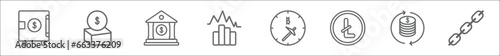 outline set of cryptocurrency line icons. linear vector icons such as strongbox, donate, bank, fluctuation, proof of capacity, , currency circulate, chains