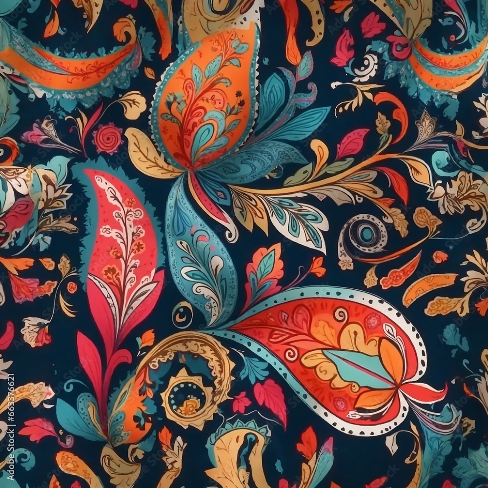 Seamless pattern design of Paisley and leaf Seamless pattern design of Paisley and leaf