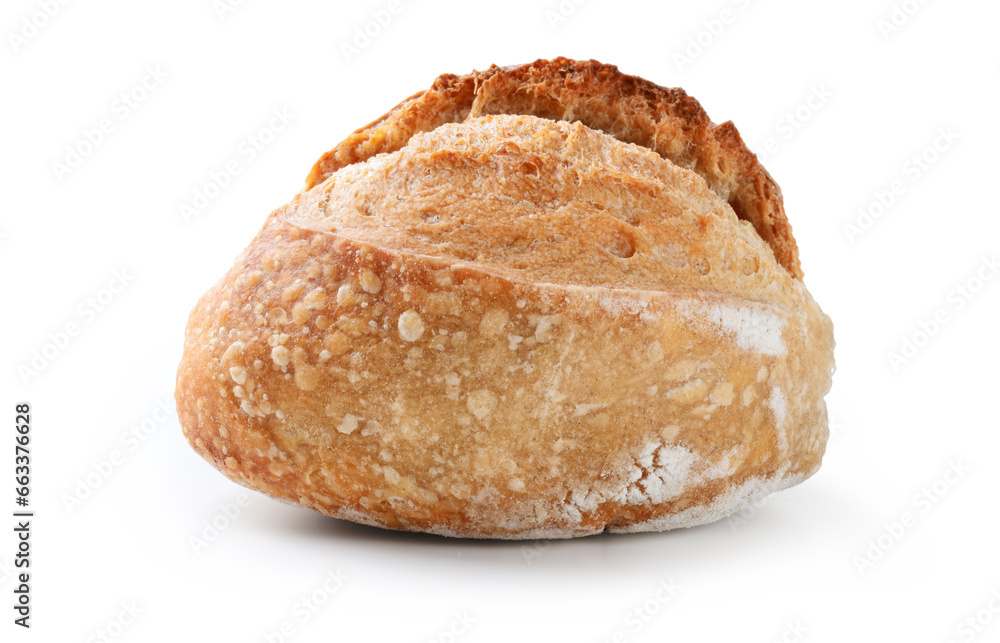 Bread, freshly baked bun isolated on white background, close-up.