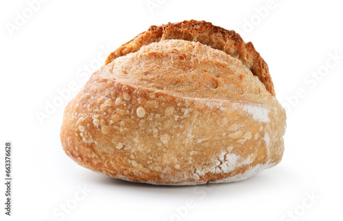 Bread, freshly baked bun isolated on white background, close-up.