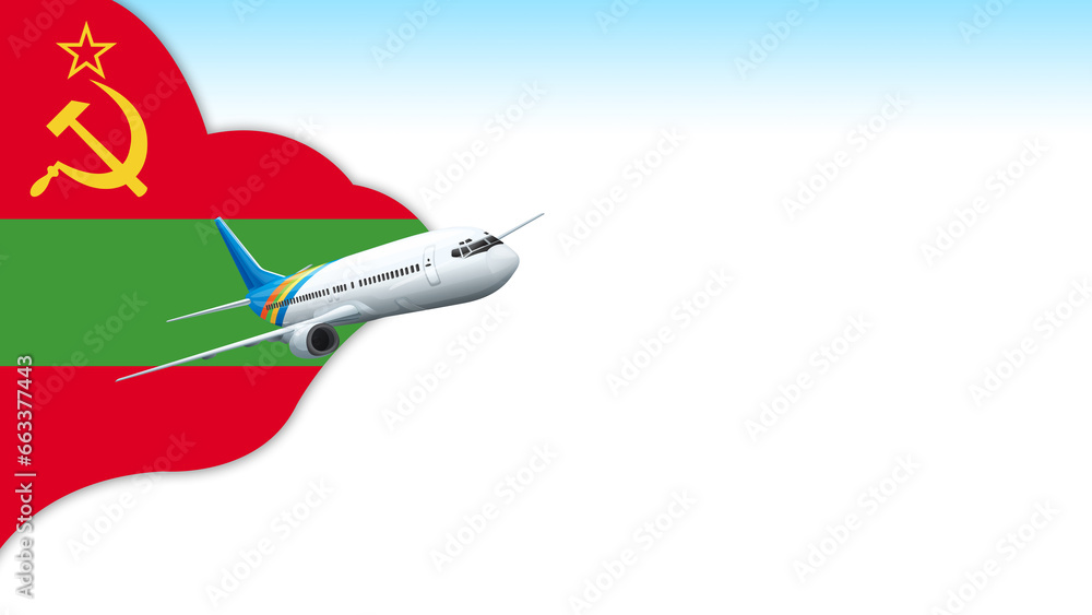 3d illustration plane with Transnistria flag background for business and travel design 3d illustration plane with Transnistria flag background for business and travel design