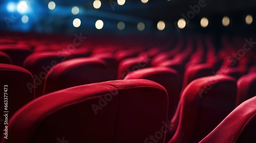 a row of red chairs in a cinema. Generative AI