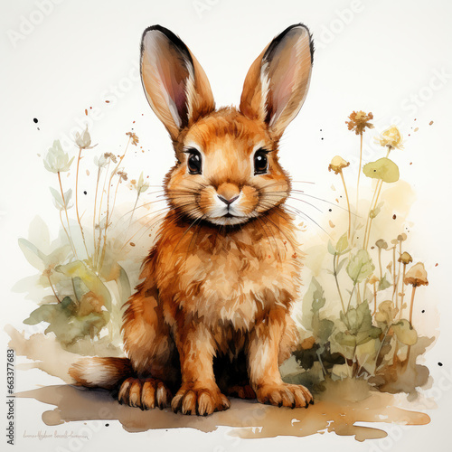 watercolor Rabbit clipart  Generative Ai