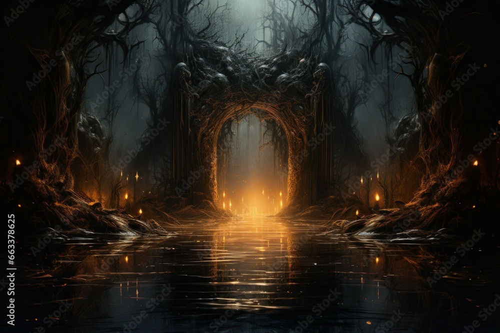 Enigmatic shadow gates, portals to realms shrouded in darkness and mystery - Generative AI Enigmatic shadow gates, portals to realms shrouded in darkness and mystery - Generative AI