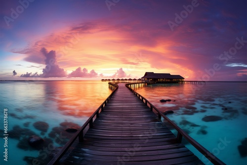 Maldives seascape at sunset, a paradise vacation for the luxury minded