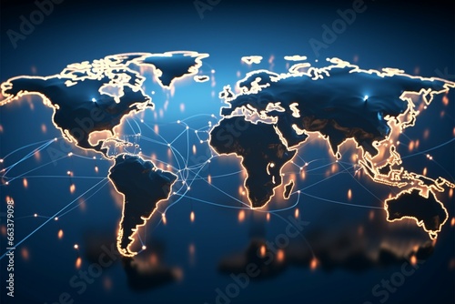 Modern world map, the backdrop of a global network connection