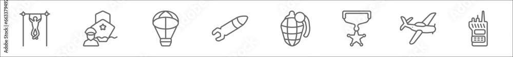 outline set of army line icons. linear vector icons such as pull up ...