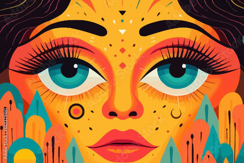 Sunset-inspired makeup quirky doodle pattern, wallpaper, background, cartoon, vector, whimsical Illustration