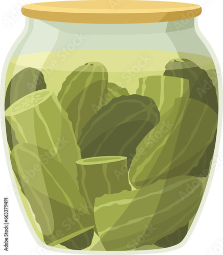 Homemade pickled cucumber. Clip-art of marinated food for packaging, label, menu, signboard or showcase. Fermented veggies, crunch gherkin with salt. Healthy vegetarian food