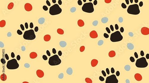  a pattern of black, red, and blue paw prints. generative ai