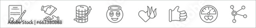 outline set of ethics line icons. linear vector icons such as agreement, corruption, profit, smileys, passion, thumbs up, gauge, connect