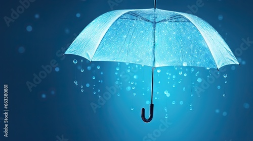 a blue umbrella floating in the air on a blue background. generative ai