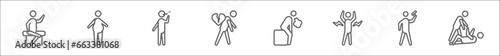 outline set of feelings line icons. linear vector icons such as satisfied human, fat human, bad human, heartbroken drained ecstatic awful helpless