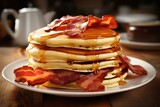 A delicious morning meal: pancakes and bacon. Generative AI