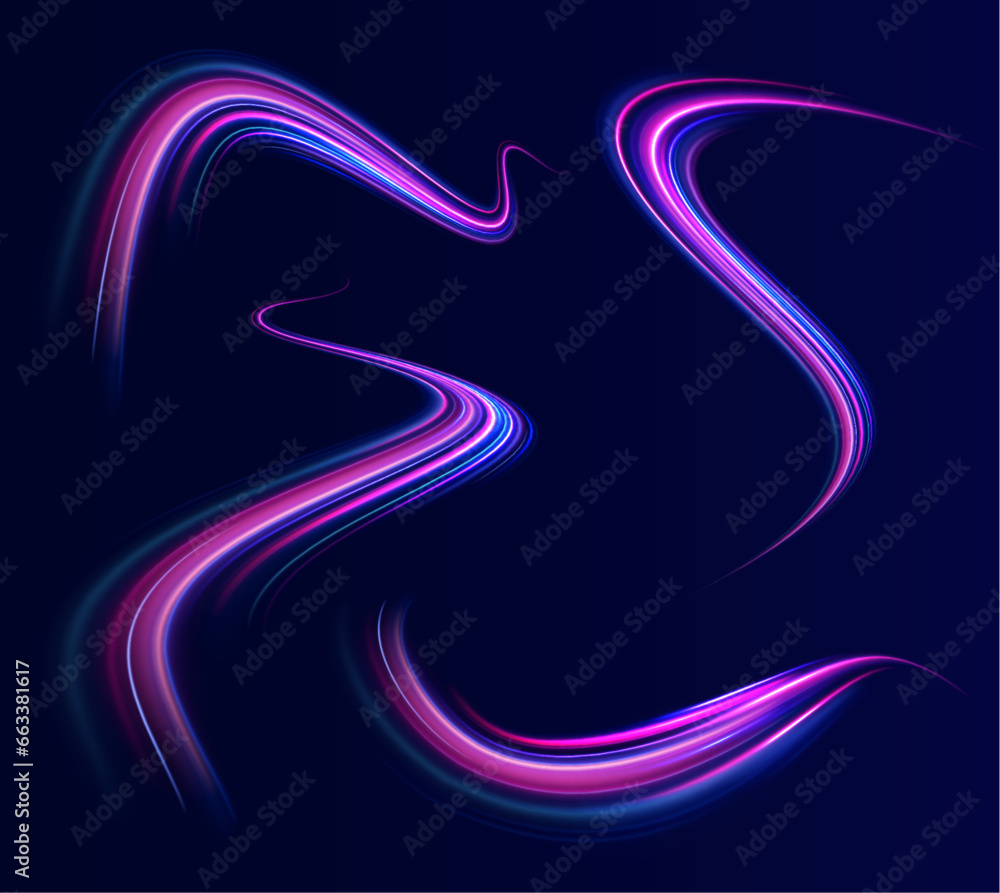A set of light lines in the form of swirls and waves. light road in the form of a swirl, neon color. Speed line with sports cars. A set of light lines in the form of swirls and waves. light road in the form of a swirl, neon color. Speed line with sports cars.