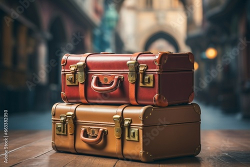 Nostalgic travel vibes Classic leather suitcases evoke 90s wanderlust in vintage filtered photo