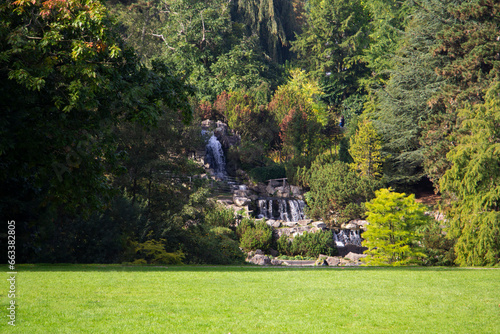 Beautiful green city park in Grugapark Essen, Germany. High quality photo