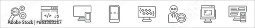outline set of programming line icons. linear vector icons such as seo configuration, js, cross-platform, command, clean code, seo consulting, code terminal, adaptive layout