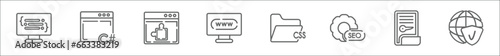 outline set of programming line icons. linear vector icons such as code listing, c sharp, plugin, www, css file format, seo, encripted file, secured network