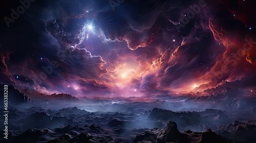 Mysterious Cosmic Universe. Supernova Nebula and Starry Space Illustration 