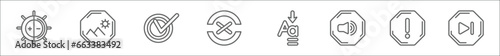 outline set of user interface line icons. linear vector icons such as object alignment, news reporters, printer printing squares, joyful smile, facetime, nuclear cells, disk storage, disconnected